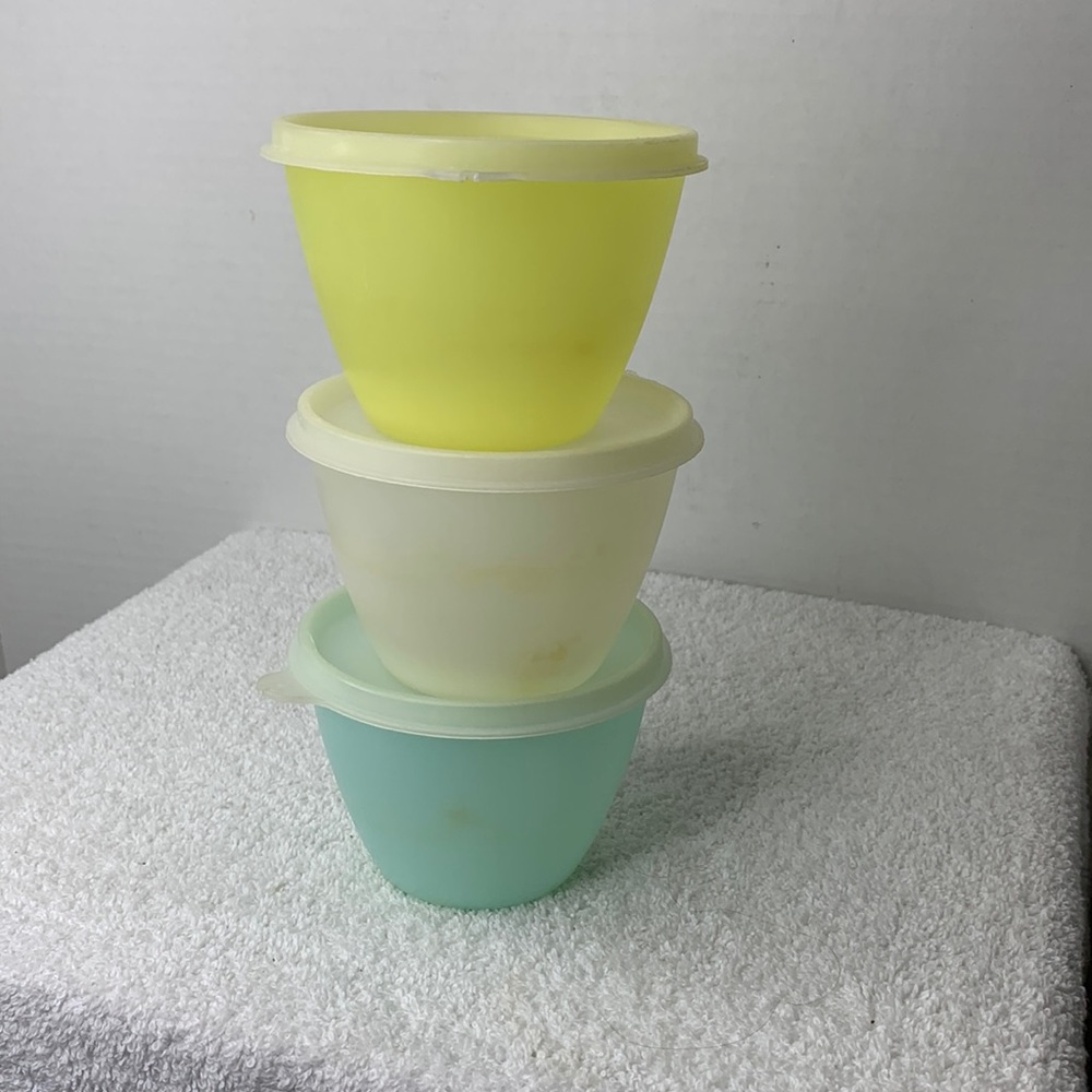 Vintage Tupperware Round Refrigerator Containers Pastel Colors Set of Three